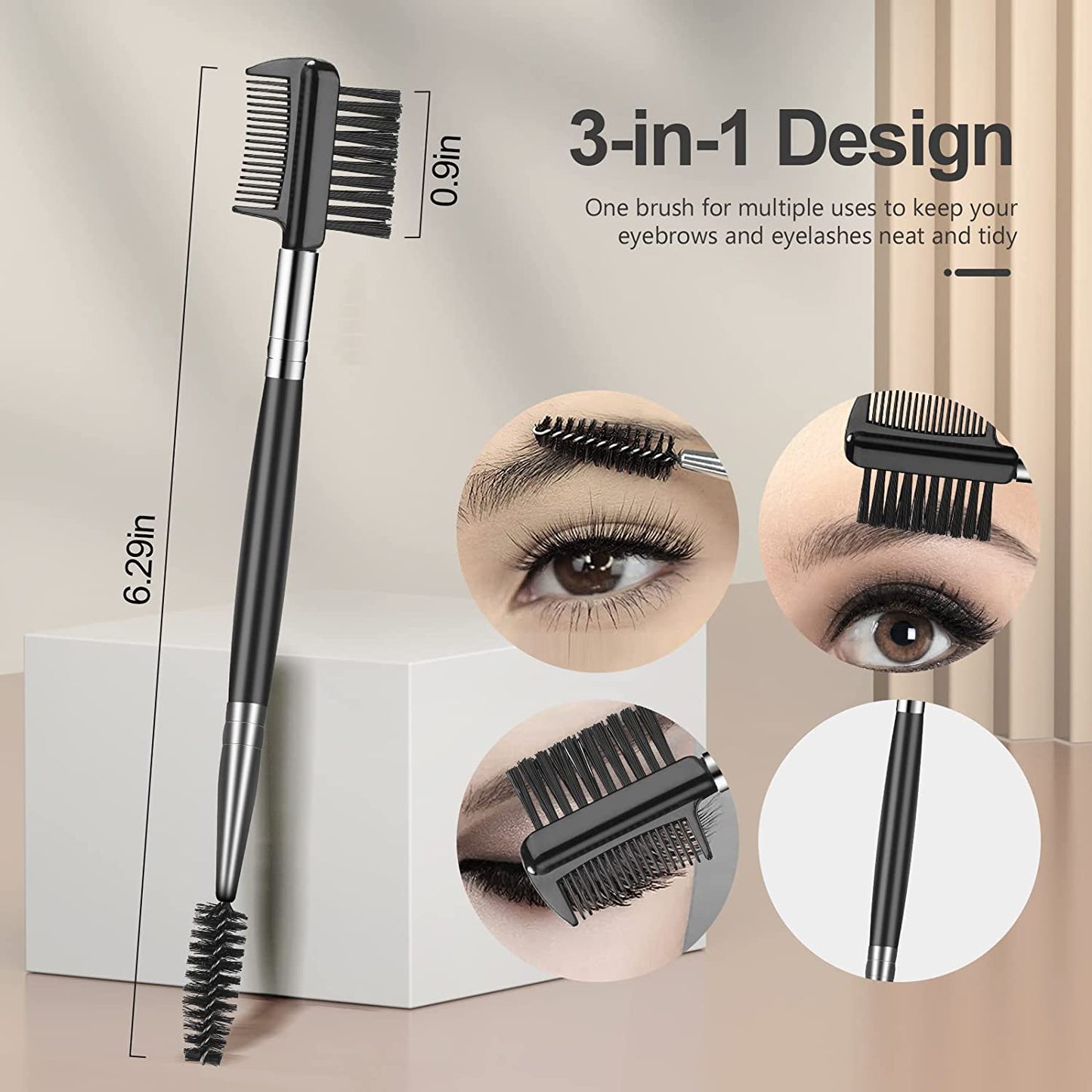 Professional 3-Piece Eye Makeup Tool Set: Eyebrow Brush, Eyelash Separator & Lash Spoolie