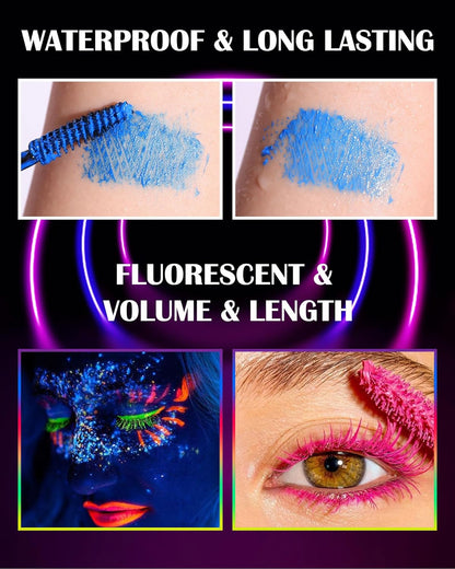 Vibrant Neon Mascara Set - 6 UV Glow Colors for Stunning Volume & Length, Waterproof & Smudge-Proof for All-Day Wear, Perfect for Halloween & Parties!