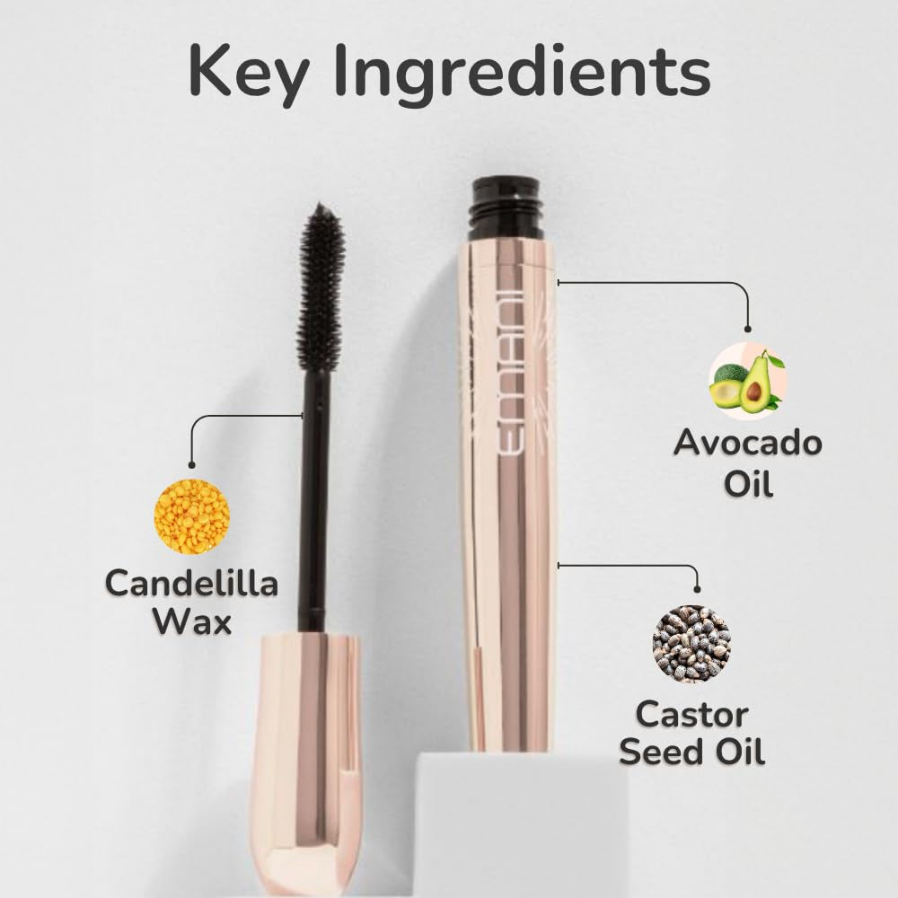 Midnight Natural Healthy Lash Mascara - Hypoallergenic, Volume & Length, Clean Ingredients, Smudge Proof