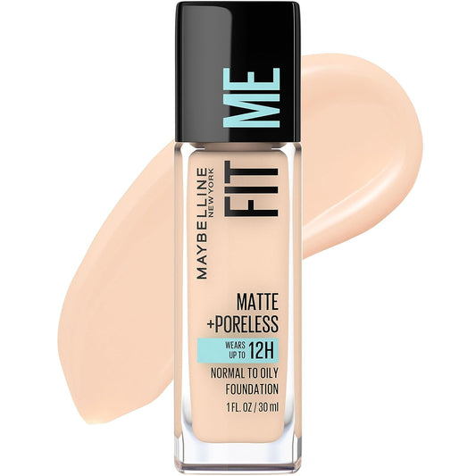 Fit Me Matte + Poreless Liquid Foundation - Natural Ivory, Oil-Free, Flawless Finish (1 Count)
