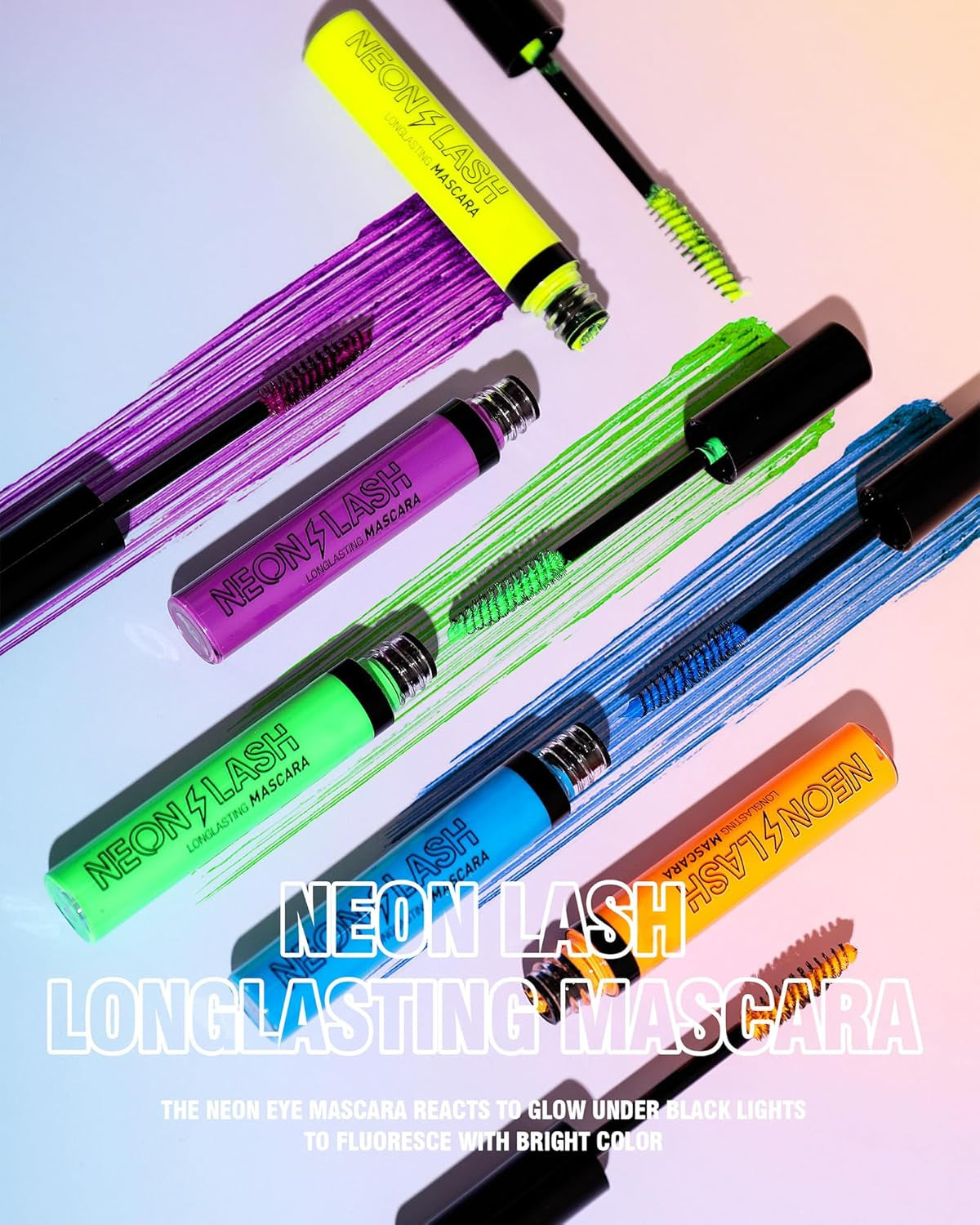Vibrant Neon Mascara Set - 6 UV Glow Colors for Stunning Volume & Length, Waterproof & Smudge-Proof for All-Day Wear, Perfect for Halloween & Parties!