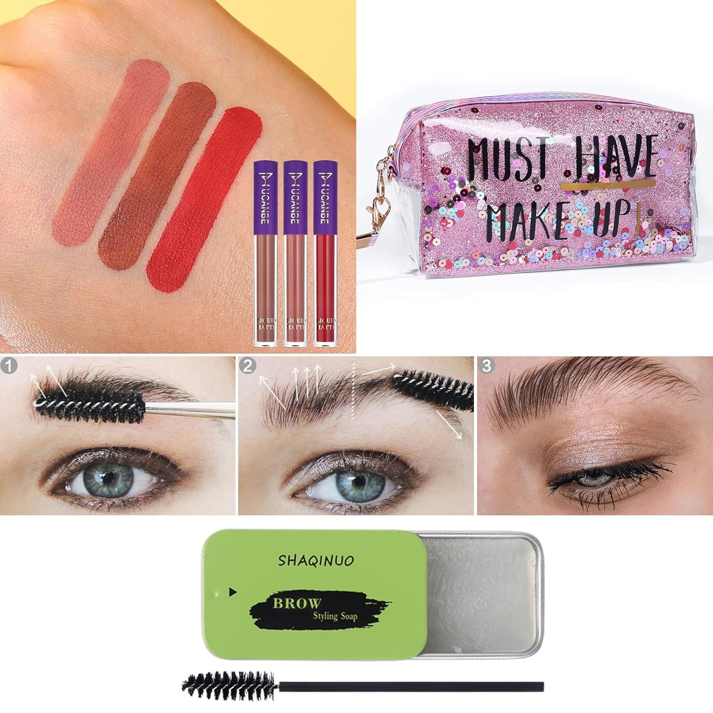 Ultimate Makeup Set for Women - 39 Color Smokey Eyeshadow Palette, Foundation & Concealer Brush, Eyeliner Pen, Matte Lipstick, Eyebrow Gel, Sponges & Stylish Makeup Bag!