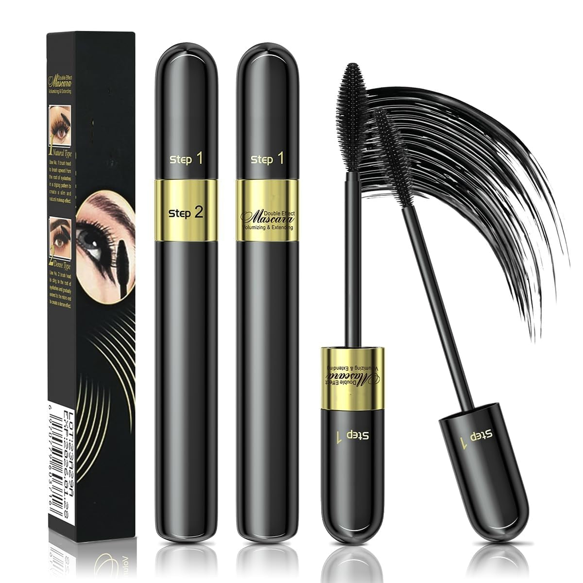 2-in-1 4D Lash Mascara - Achieve 5X Longer, Waterproof, Clump-Free Lashes (2-Pack)