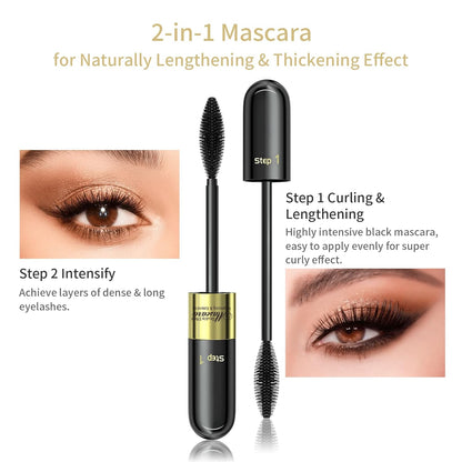 2-in-1 4D Lash Mascara - Achieve 5X Longer, Waterproof, Clump-Free Lashes (2-Pack)