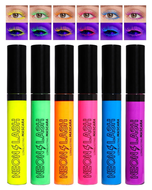 Vibrant Neon Mascara Set - 6 UV Glow Colors for Stunning Volume & Length, Waterproof & Smudge-Proof for All-Day Wear, Perfect for Halloween & Parties!