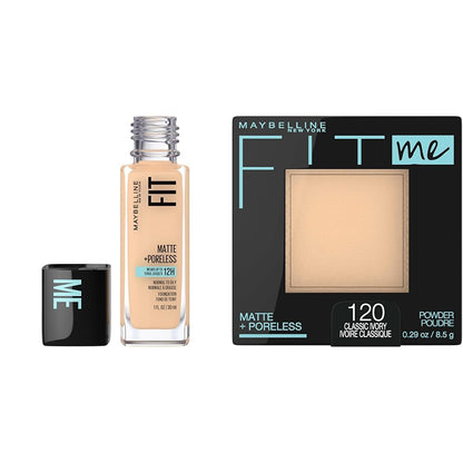 Fit Me Matte + Poreless Foundation & Pressed Powder Duo - Classic Ivory, Oil-Free Makeup for Flawless Skin