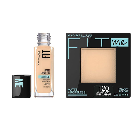 Fit Me Matte + Poreless Foundation & Pressed Powder Duo - Classic Ivory, Oil-Free Makeup for Flawless Skin