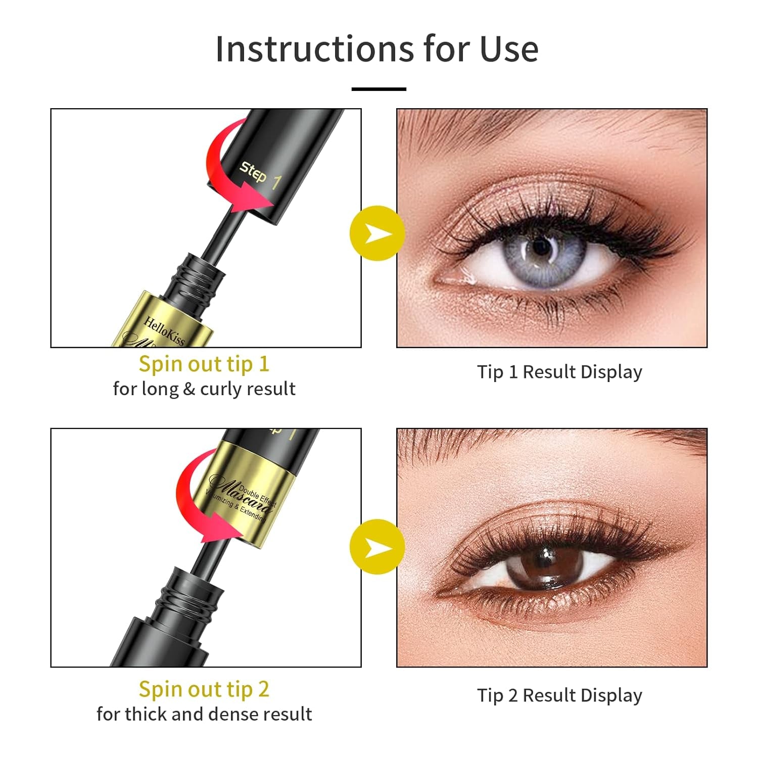 2-in-1 4D Lash Mascara - Achieve 5X Longer, Waterproof, Clump-Free Lashes (2-Pack)